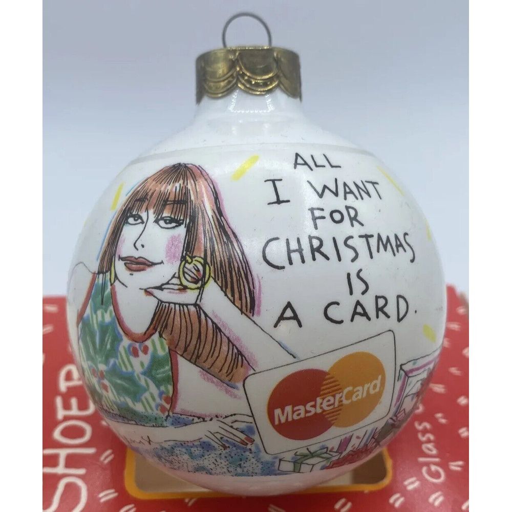 Shoebox Hallmark Glass‎ Ornament All I Want For Christmas 1991 Credit Card
